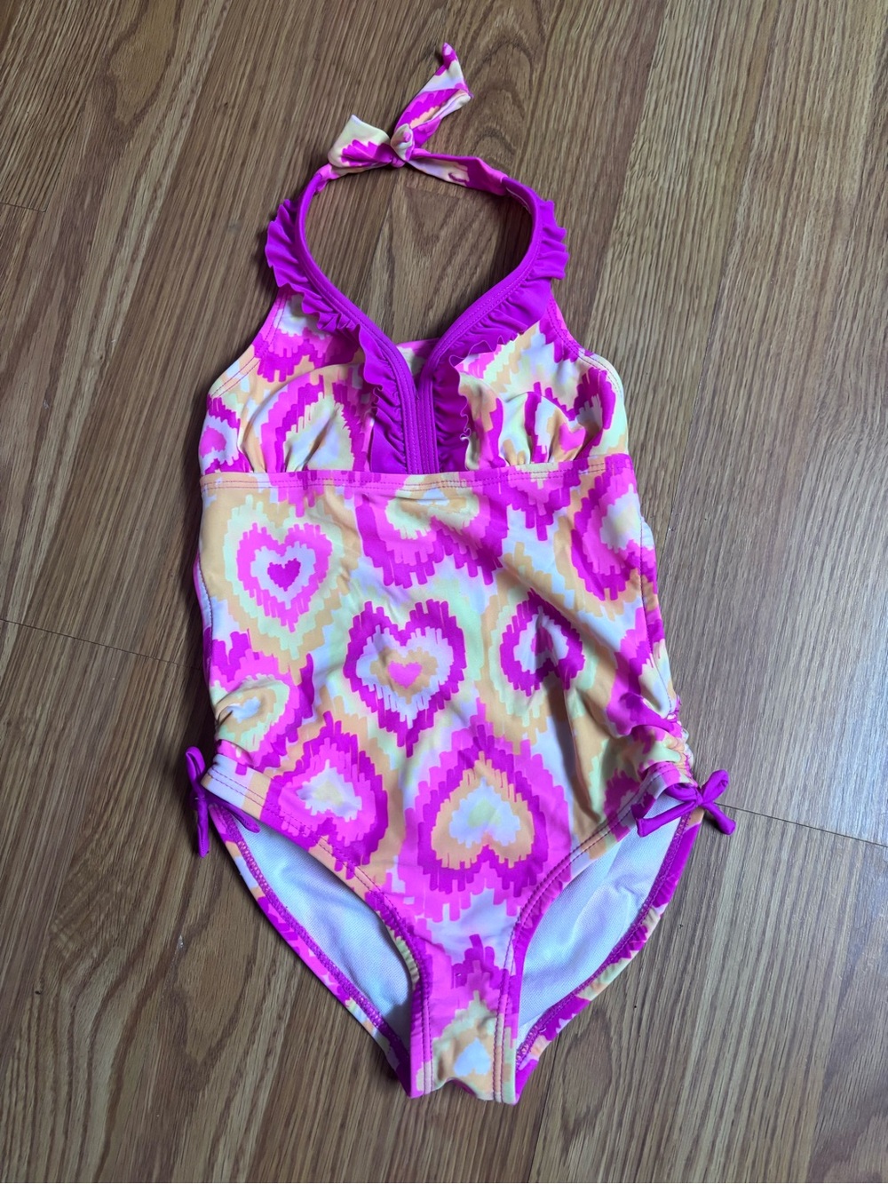 Girls Pink & Yellow Heart One-Piece Swimsuit - Kids 7/8 Joe Boxer